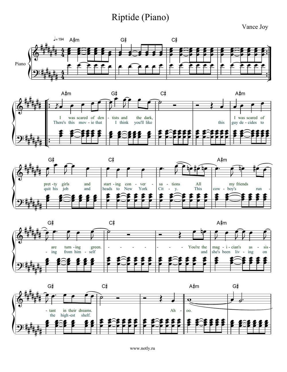 Vance Joy Riptide Sheet Music For Piano Free Pdf Download Bosspiano