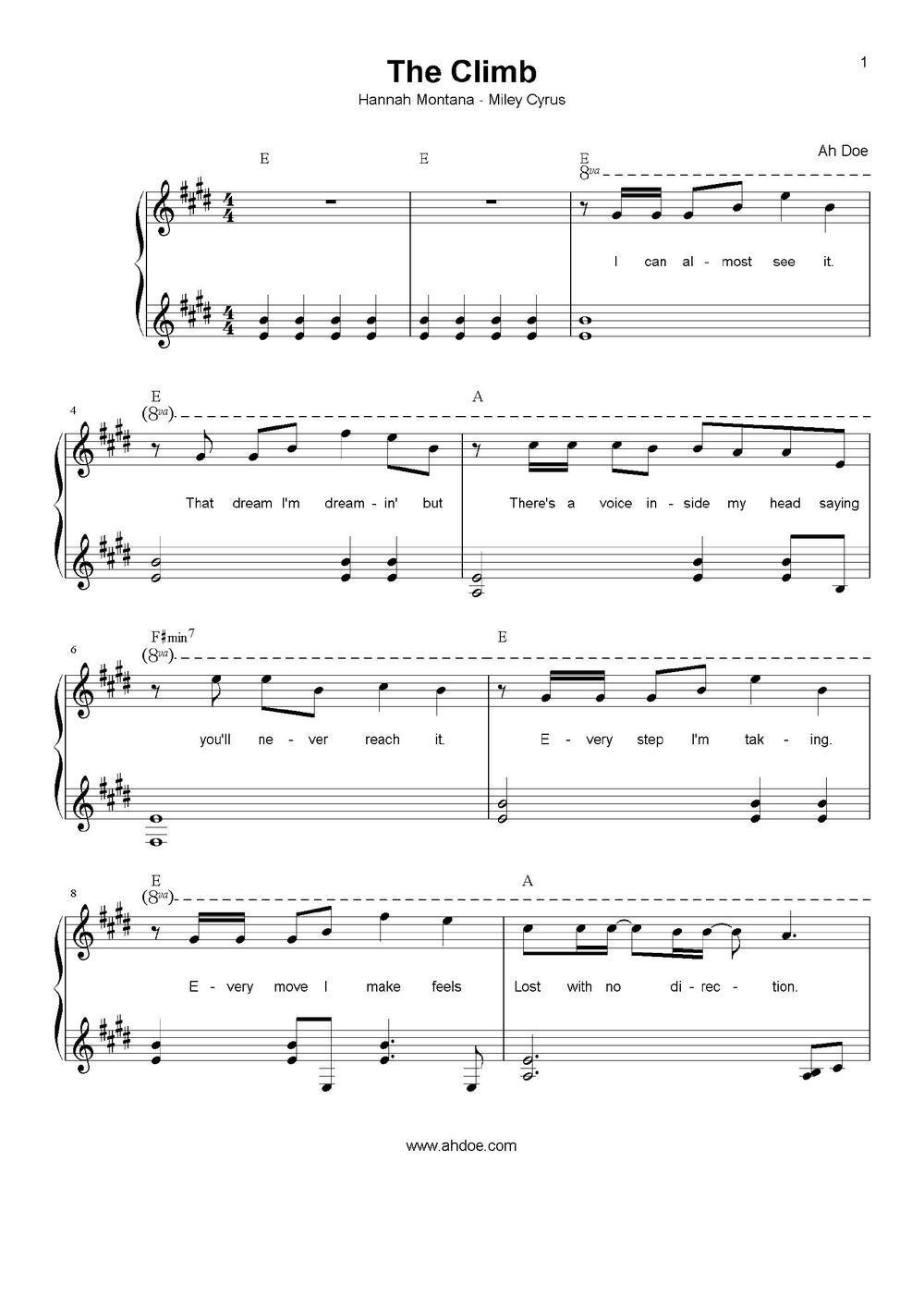 Miley Cyrus - The Climb Sheet Music For Piano | Free PDF Download ...